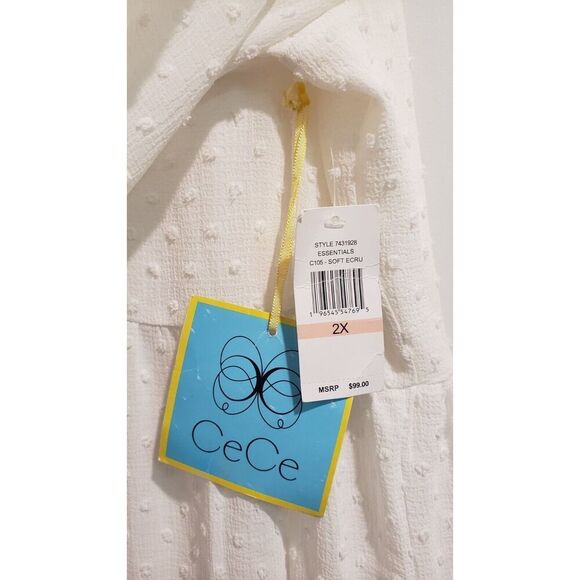 NWT CeCe Soft Ecru Eyelet Dress Long Puff Sleeve Size 2XL MSRP $99 - Picture 8 of 10